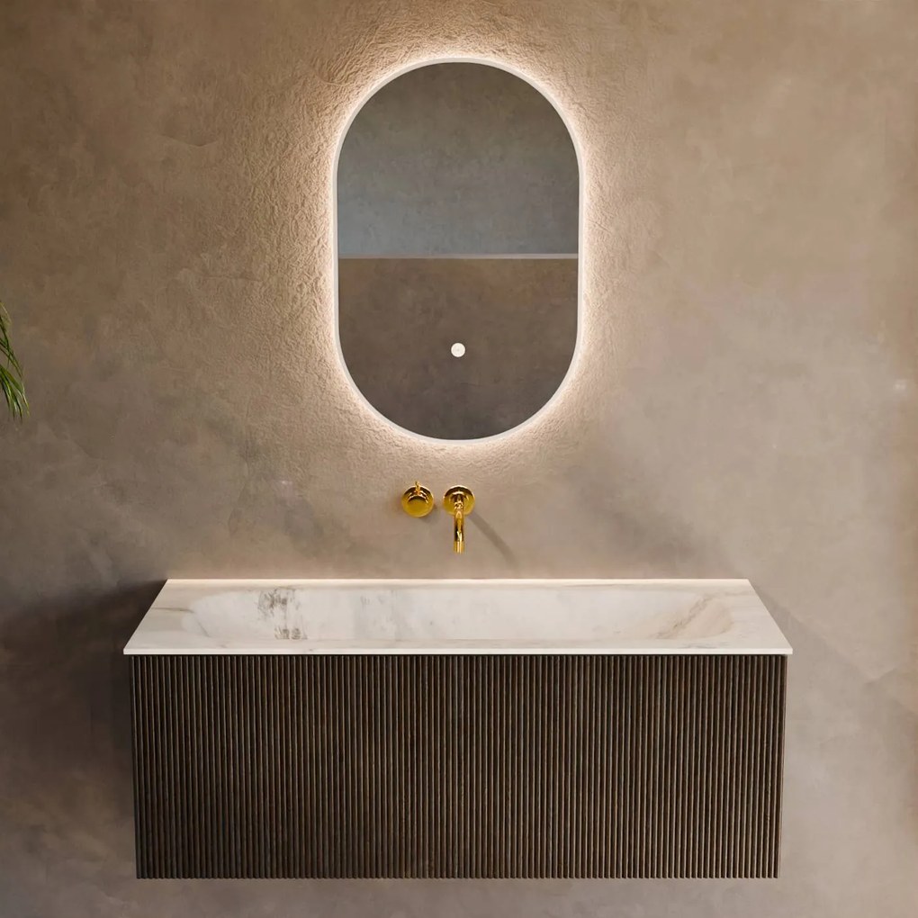 Mondiaz Kurve-dlux 110cm badmeubel shadow met 1 lade en wastafel big medium midden zonder kraangat opalo