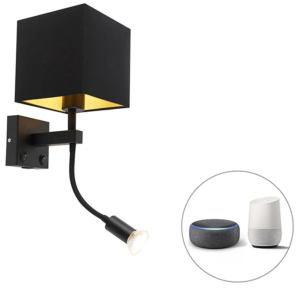 Smart wandlamp met dimmer zwart met USB incl. Wifi A60 en GU10 - Zeno Modern E27 kubus / vierkant vierkant Binnenverlichting Lamp