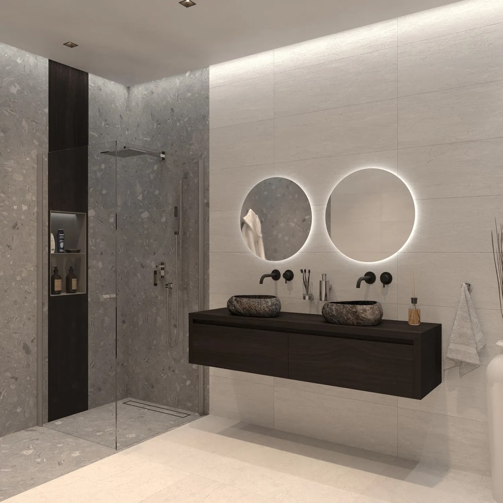 Gliss Design Ares badmeubel 160cm 2 lades charcoal met rivierstenen waskommen