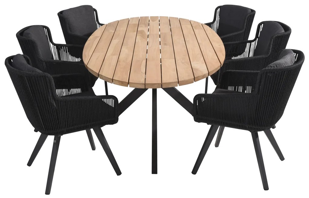 4 Seasons Outdoor Bernini tuinset platinum met RVS Prado tafel teak blad Ø 160 cm  Tuinset    houtkleur weerbestendig