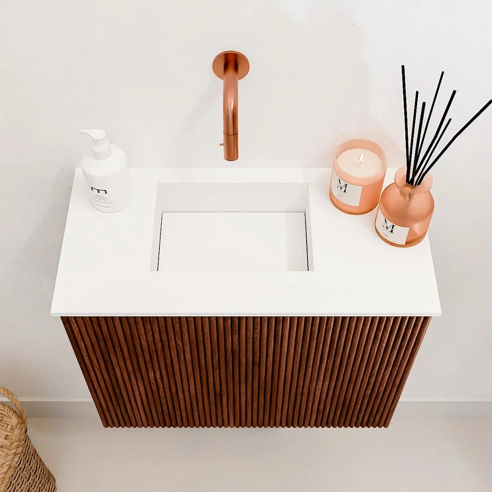 Mondiaz Joya 50cm toiletmeubel ruby met wastafel faye links zonder kraangat talc