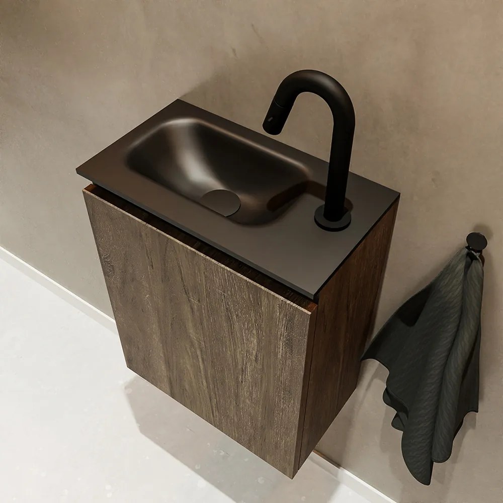 Mondiaz Ture 40cm toiletmeubel dark brown met wastafel urban links 1 kraangat