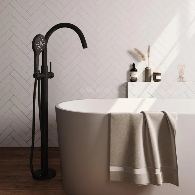 Brauer Black Edition Staande Badkraan - handdouche rond 3 standen - 2 gladde knoppen - PVD - mat zwart 5-S-260