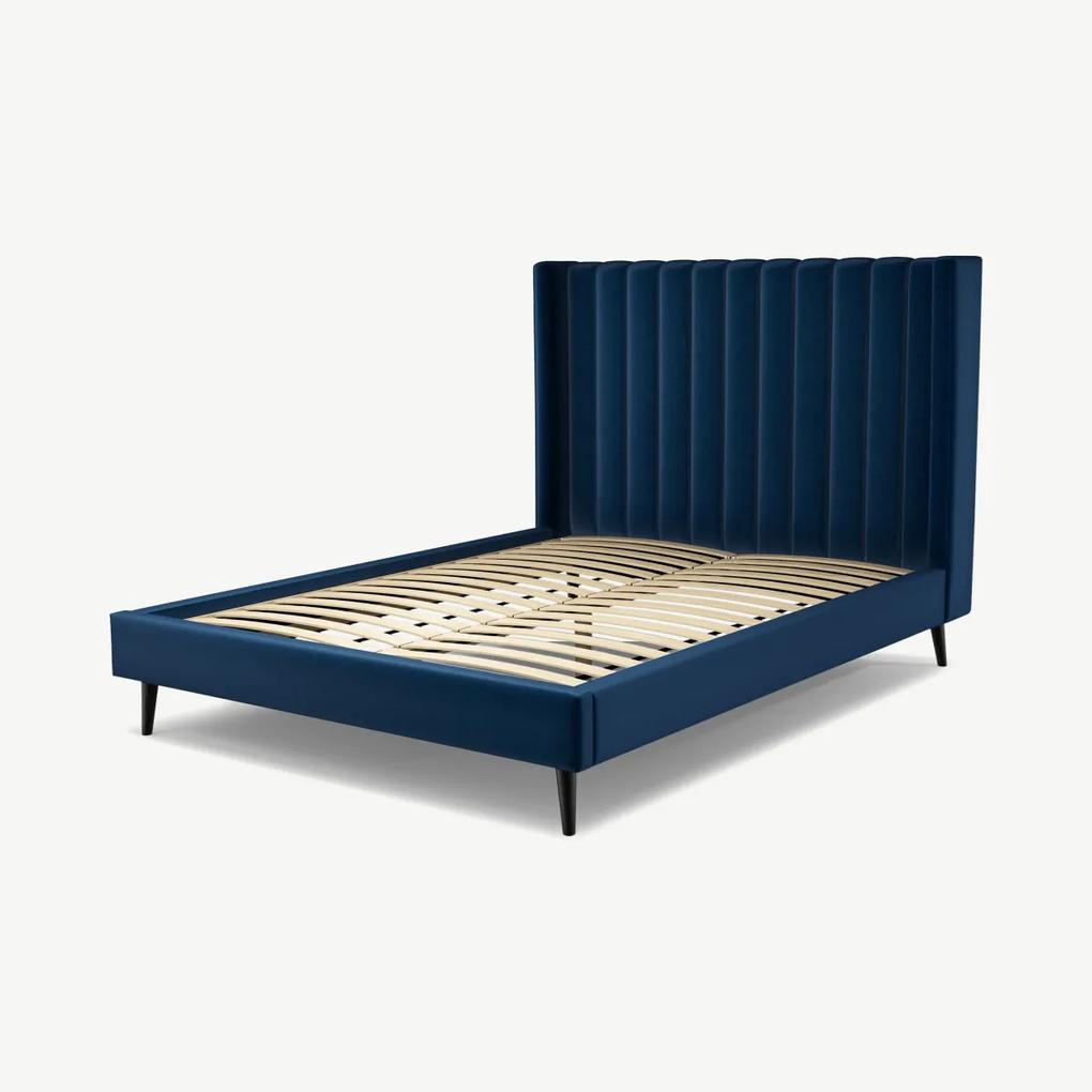 Custom MADE Cory King size Bed, Regal Blue Velvet with Black Stained Oak Legs