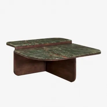 90x90 Cm Salontafel Van Natuurlijk Steen En Mangohout Clotsh Groen Marmer Forest - Sklum