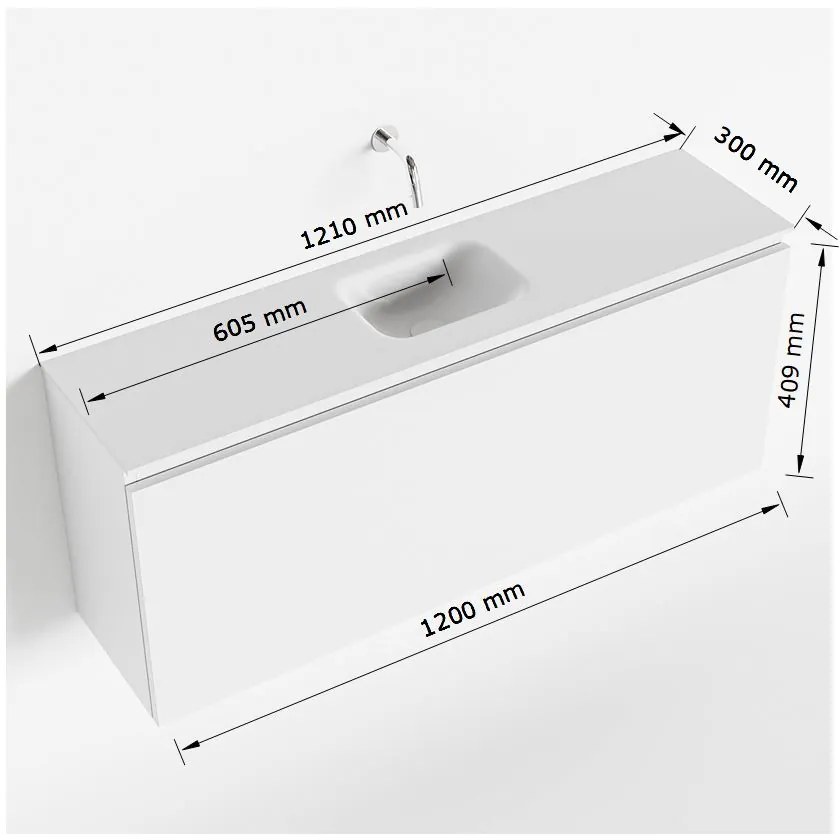 Mondiaz Olan 120cm toiletmeubel talc met wastafel talc midden geen kraangat