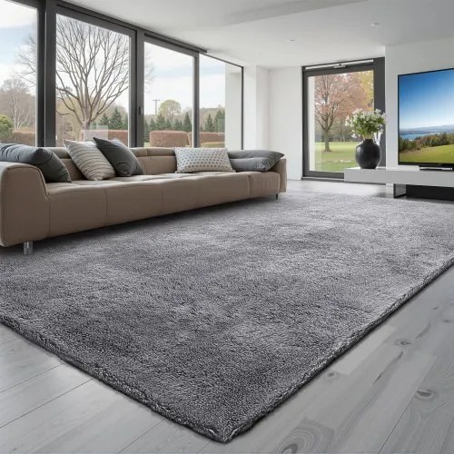VEVOR hoogpolig tapijt 3048x2438 mm, pluizig woonkamertapijt met drielaags materiaal, 35 mm poolhoogte, voor woonkamer, slaapkamer, zithoek, pluisvrij en zacht, grijs