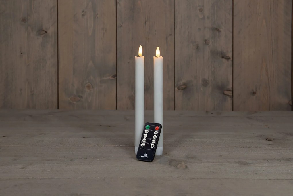 Anna's Collection - Led dinerkaars - wit - H 23cm - set van 2 stuks - met afstandsbediening