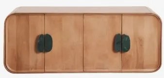 Dubbel Zwevend Badkamermeubelset 130x45 Cm Van Mangohout En Natuurlijke Kivalina-steen Udaipur Groen Marmer - Mangohout & Without Sink & Spiegelloze -