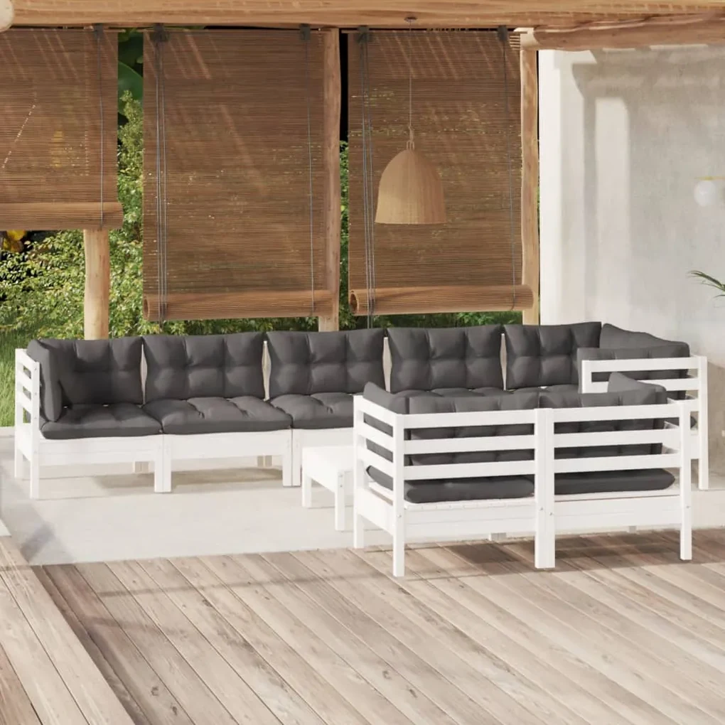 vidaXL 9-delige Loungeset met kussens massief grenenhout wit