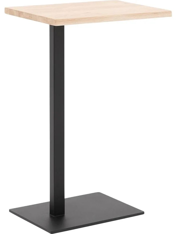 Goossens Nachtkastje Tangel, Voet vierkant metaal ral 9005 zwart, blad massief eik