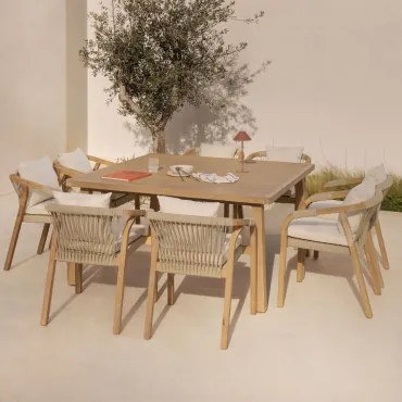 Set Van 150x150 Cm Vierkante Tafel En 8 Tuinstoelen Met Armleuningen In Dubai Acacia Hout Gardenia Wit & Rustiek Acaciabruin - Sklum