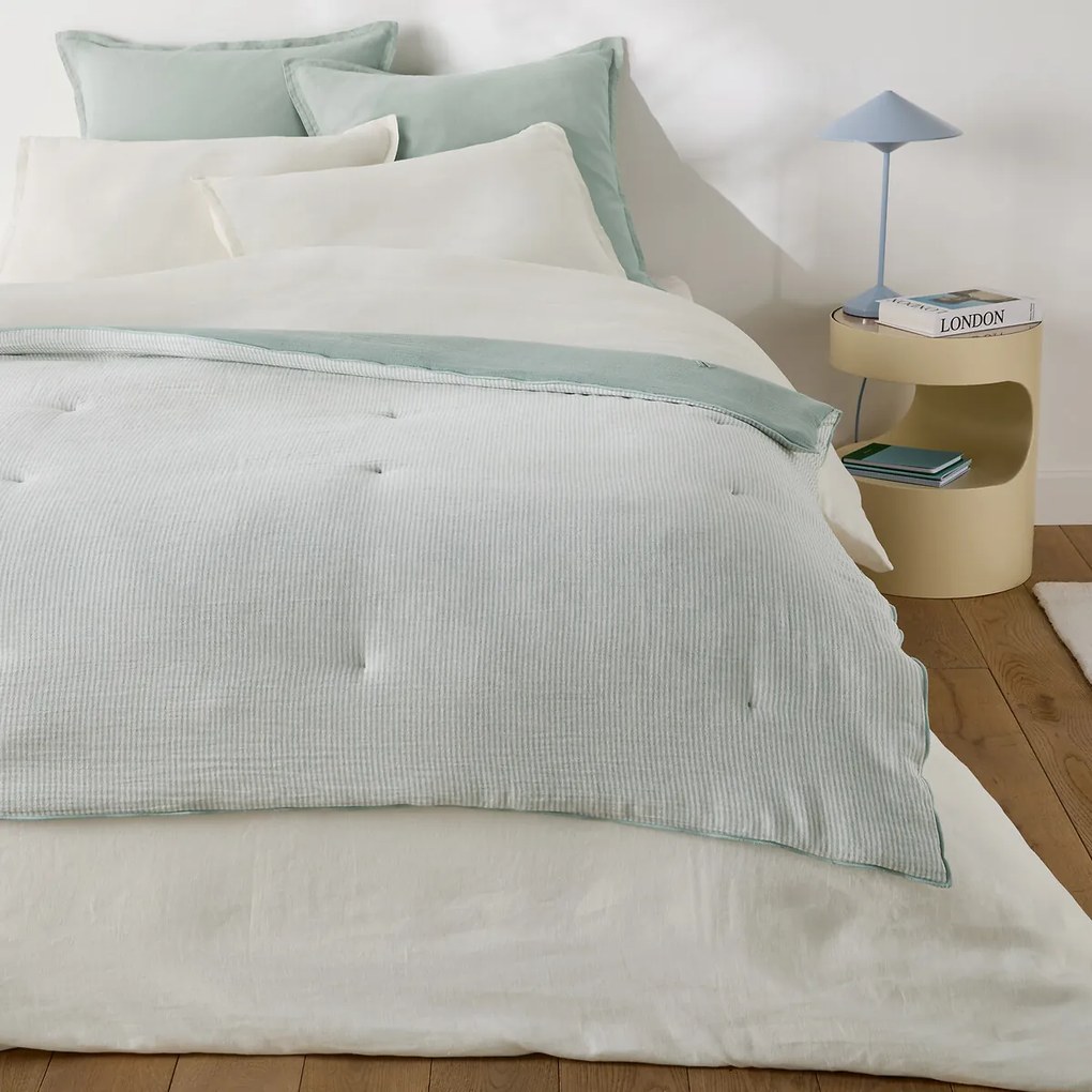 Gewatteerd effen/gestreept dekbed van katoen/linnenmix, BOISSEAU