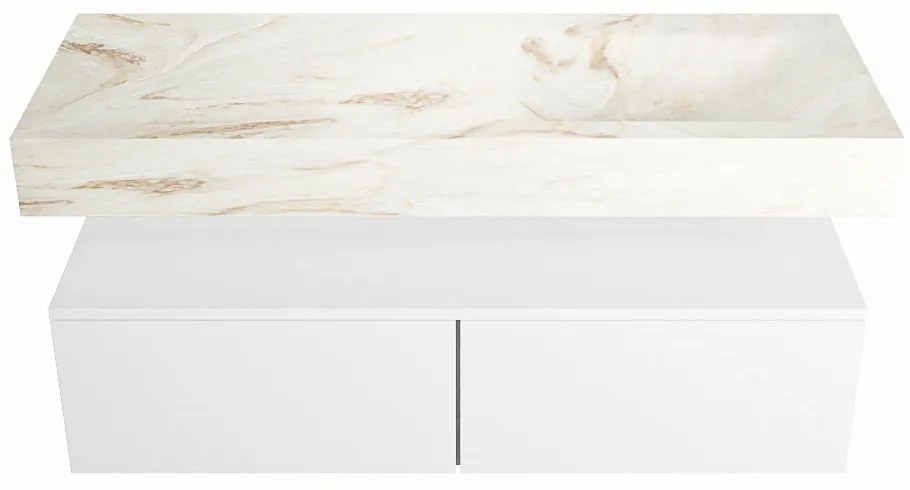 Mondiaz Alan DLux badmeubel 120cm talc 2 lades met wastafel frappe rechts zonder kraangat