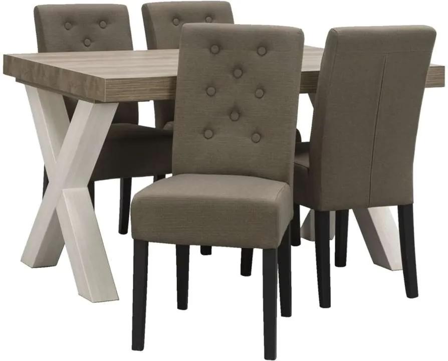 Eethoek Lynn Annabel (tafel met 4 stoelen) - wit/moccabruin - Leen Bakker