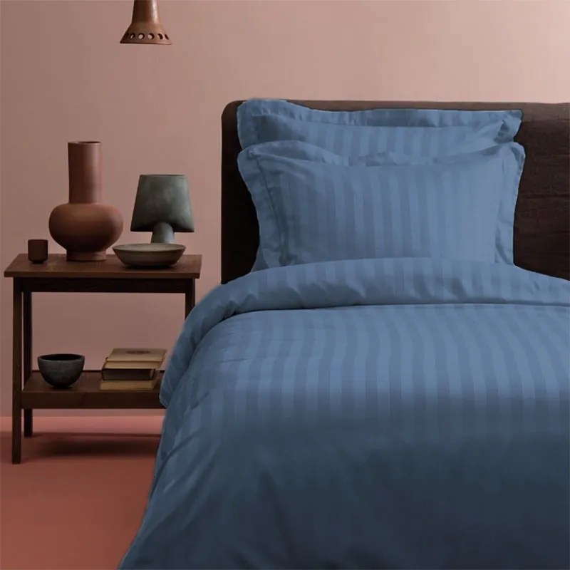 Tiseco Home Studio Satijn streep - Blauw - 1 Persoons 1-persoons (140 x 200 cm) Dekbedovertrek