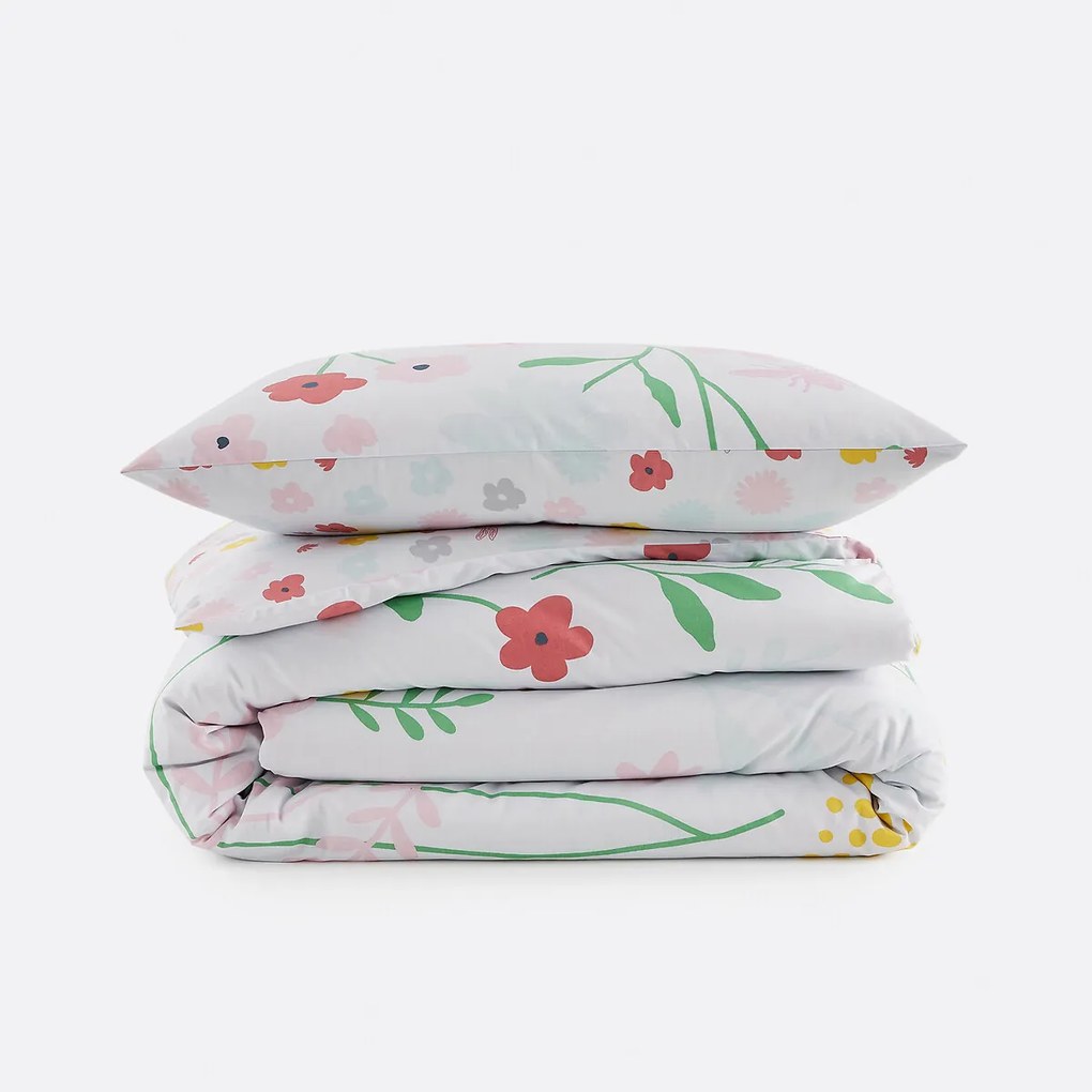 Bedset voor kinderbed in katoen, rechthoekige kussensloop.Fleurs
