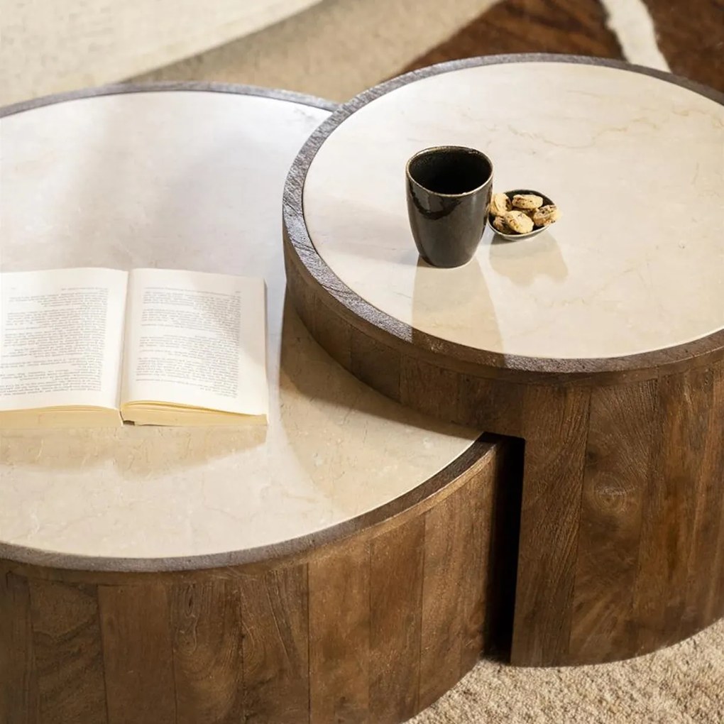 Hout En Marmer Salontafel Set Rond