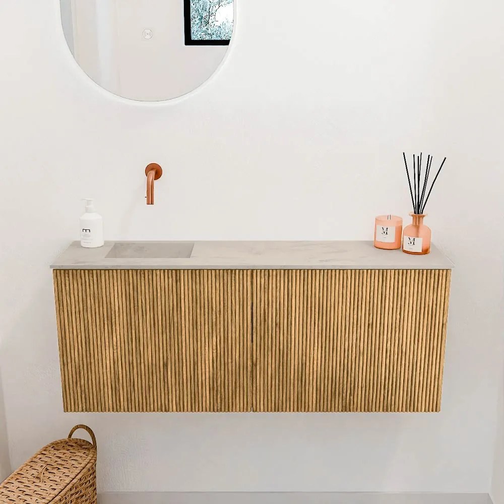 Mondiaz Joya DLux 100cm toiletmeubel oak met wastafel faye links zonder kraangat opalo