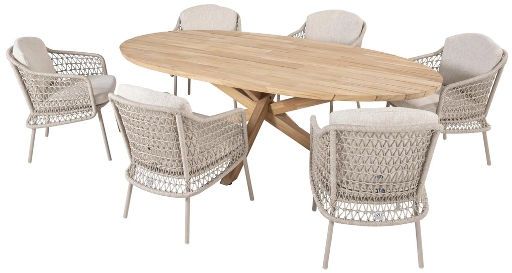 4 Seasons Outdoor Puccini dining set met Prado tafel ovaal blad 240 cm      beige weerbestendig