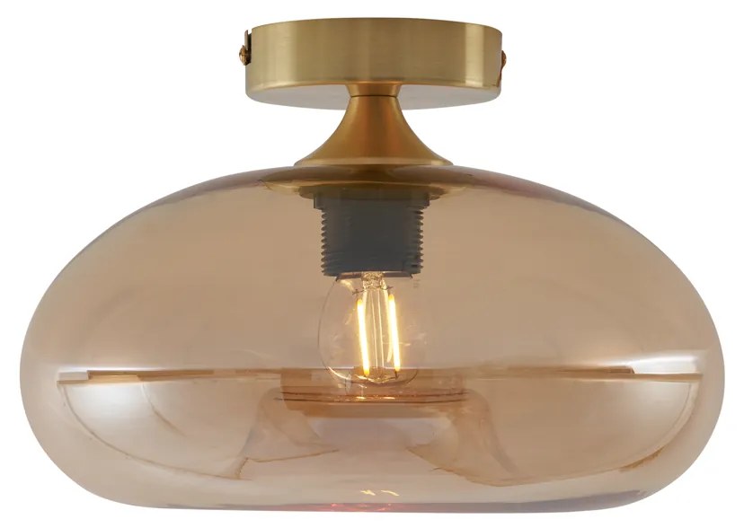 Art Deco plafondlamp messing met amber glas - Busa