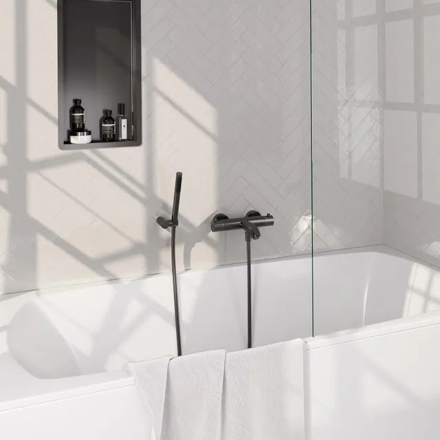 BRAUER Stripe Baddouche Thermostaatkraan - SET 03 - opbouw - wandhouder - staaf handdouche - doucheslang - gunmetal geborsteld PVD 5-GM-342