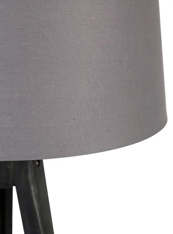 Tripod zwart met linnen kap antraciet 45 cm - Tripod Classic Klassiek / Antiek E27 rond Binnenverlichting Lamp