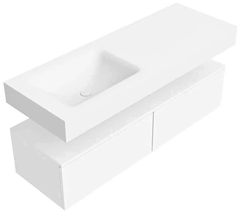 Zaro Alan badmeubel 130cm talc 2 lades met vrijhangende wastafel cloud links 1 kraangat talc