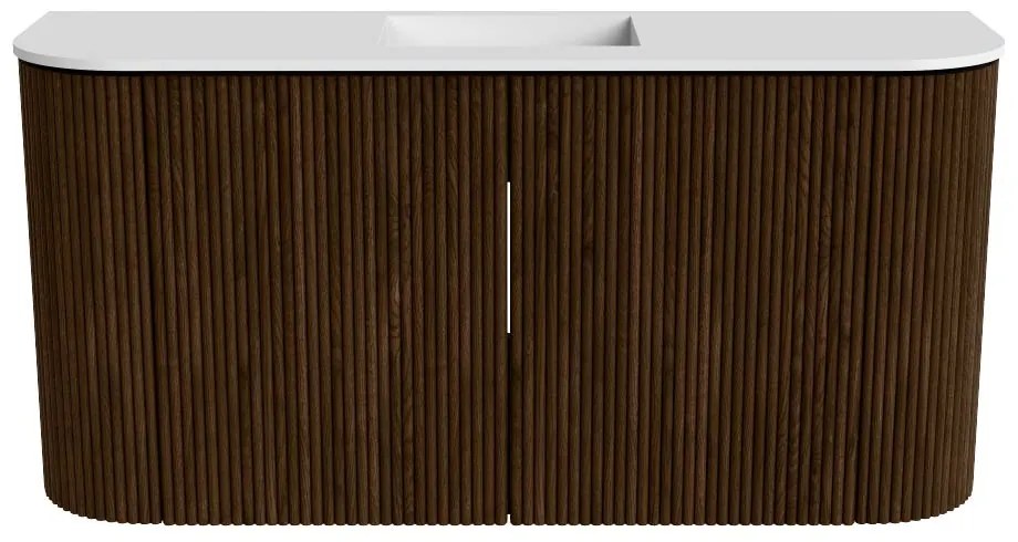 Mondiaz Joya 85cm toiletmeubel ronding links/rechts walnut met wastafel faye midden 1 kraangat talc