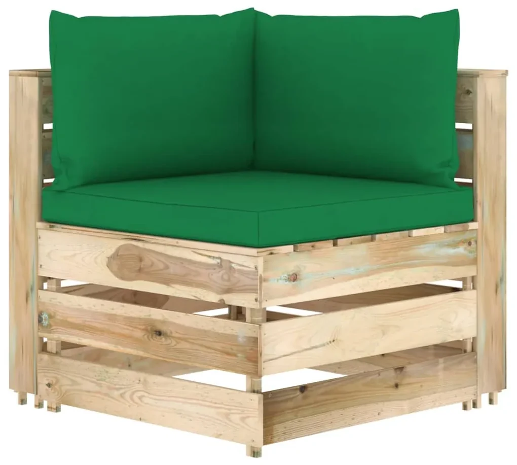 vidaXL Hoekbank sectioneel met kussens groen geïmpregneerd hout