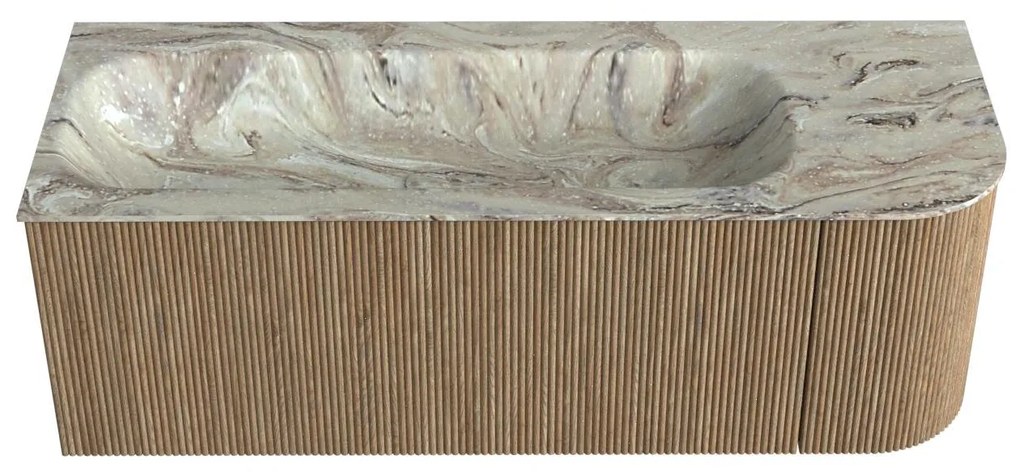 Mondiaz Kurve-dlux 125cm badmeubel ronding rechts dusk met 1 lade en deur en wastafel big medium links zonder kraangat glace