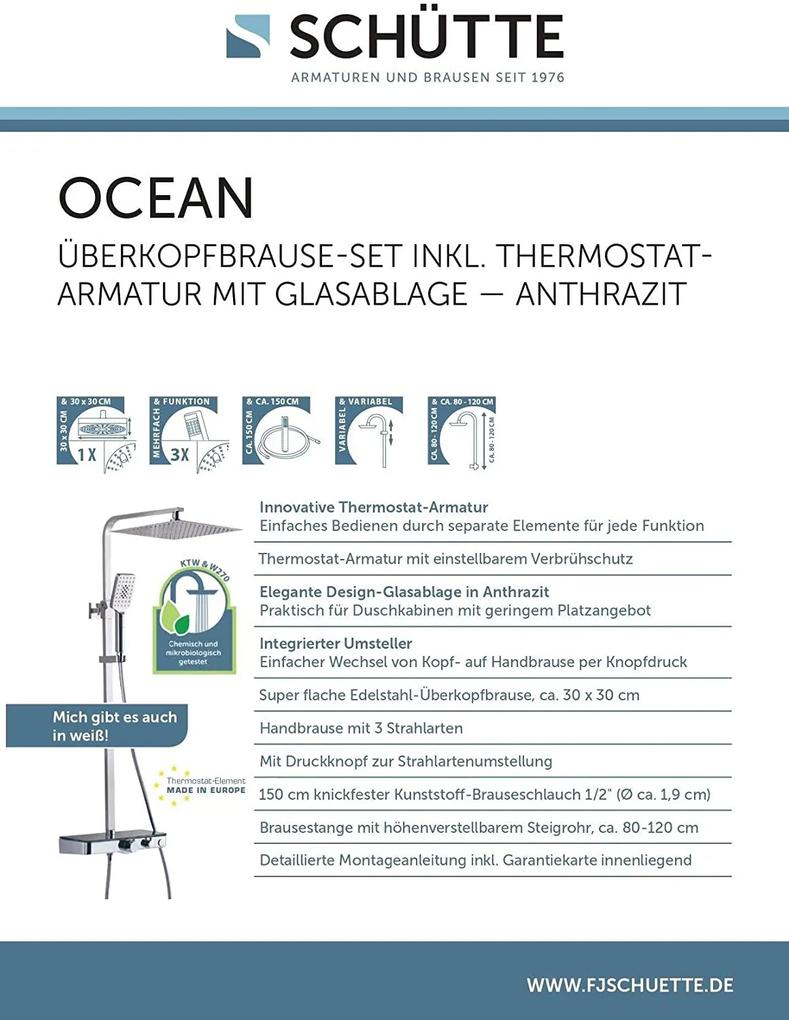 Schutte Ocean complete regendouche inclusief thermostaatkraan en planchet chroom/antraciet