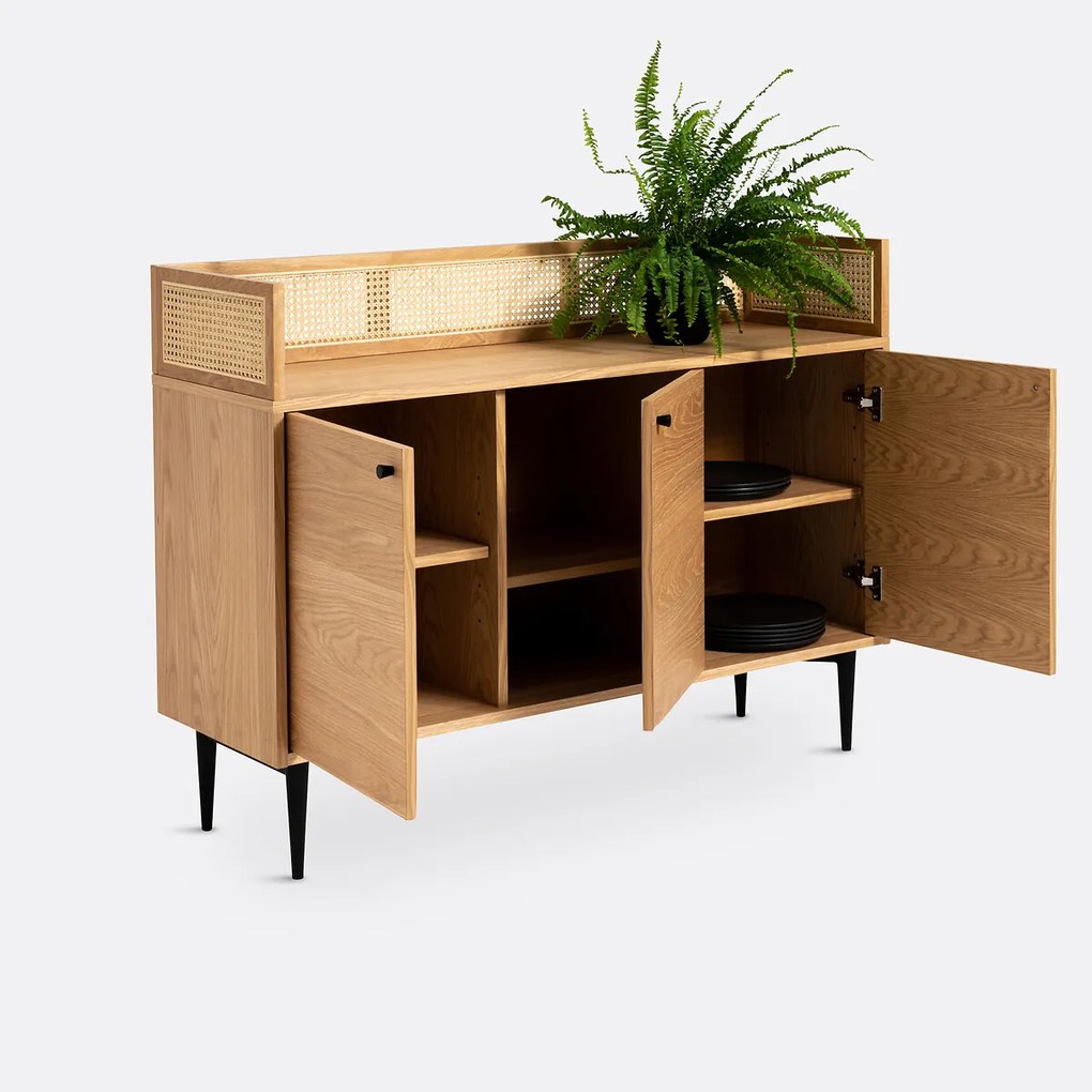 Buffetkast van eikenhout, fineer en rotan, Noya