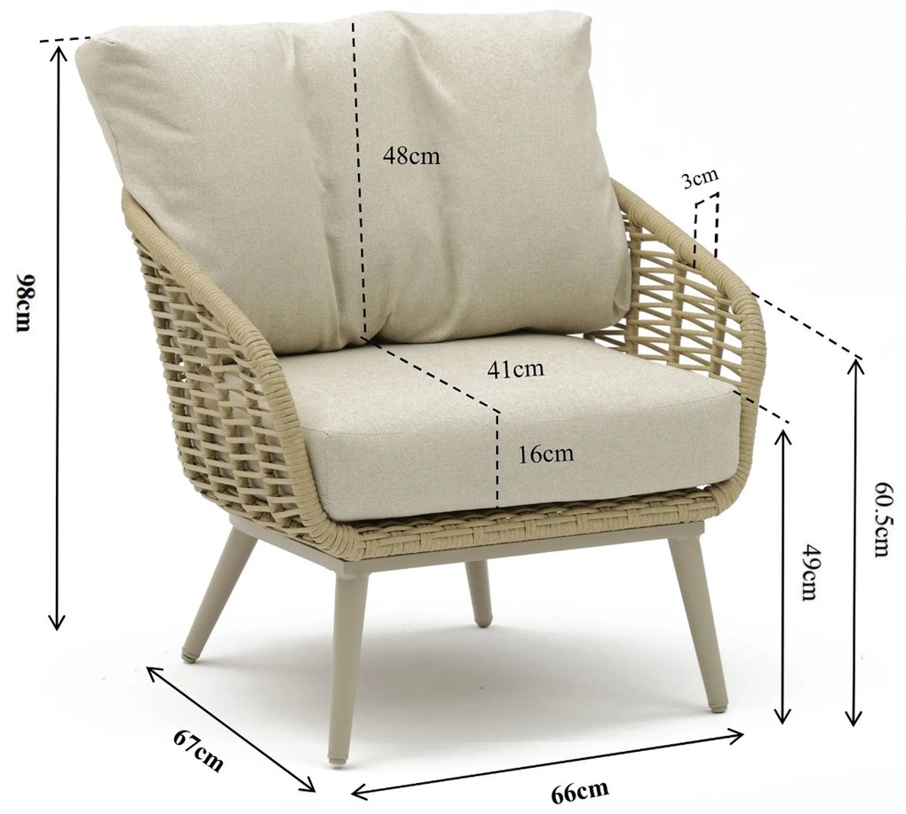 Stoel en Bank Loungeset 4 personen Aluminium/rope Taupe  Coco Vinci