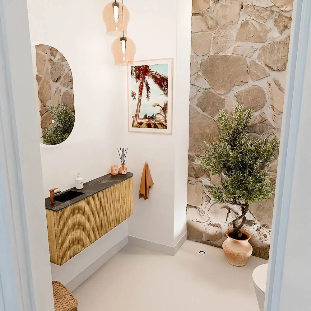 Mondiaz Joya DLux 100cm toiletmeubel ronding rechts oak met wastafel faye links 1 kraangat lava