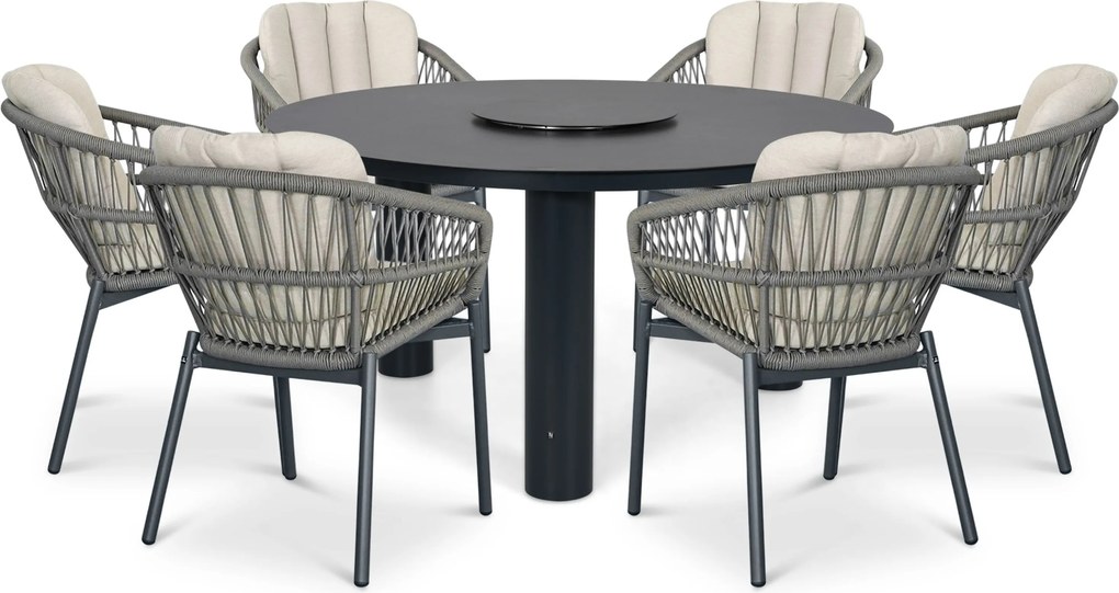 Tuinset Ronde Tuintafel 6 personen 150 cm Rope Grijs  De Laan Projects