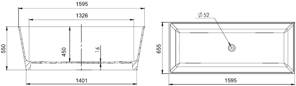 Gelco Kvadrie rechthoekig vrijstaand bad wit glans mineraalmarmer 160x65cm
