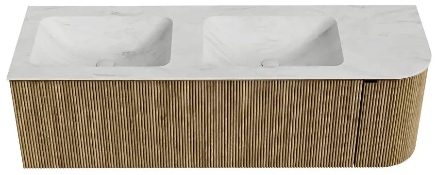 Mondiaz Kurve-dlux 145cm badmeubel ronding rechts dusk met 1 lade en deur en wastafel leaf dubbel/links 2 kraangaten opalo