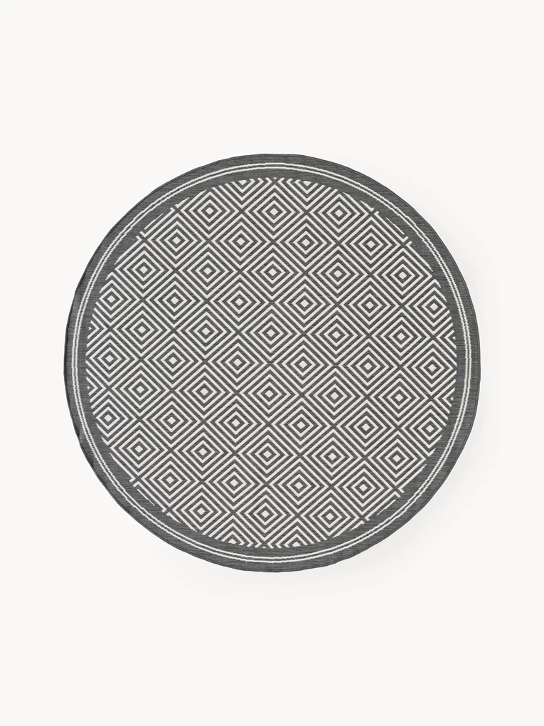 Ronde outdoor dubbelzijdig vloerkleed Reddy met ruitjesmotief