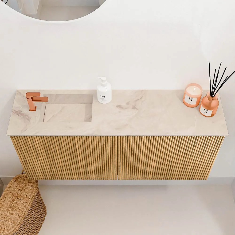 Mondiaz Joya DLux 90cm toiletmeubel oak met wastafel faye links 1 kraangat frappe