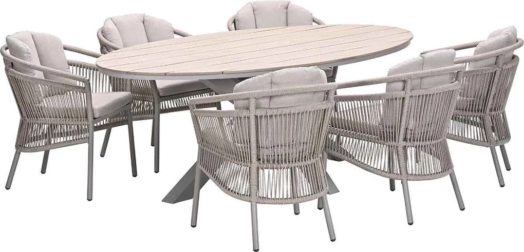 Garden Impressions Sorong tuinset 7-delig - Tulli tuintafel 220x115 cm - light teak vironwood