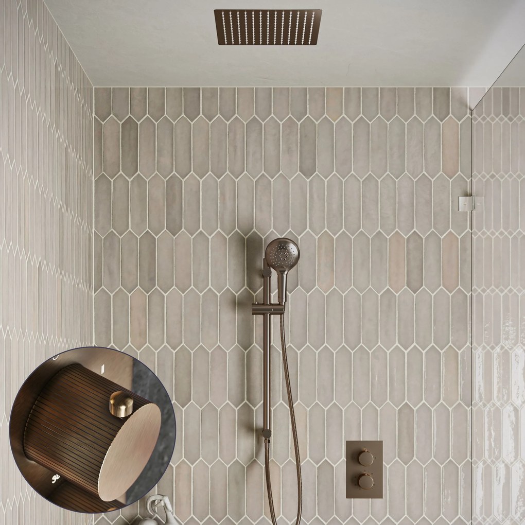 Saniclear Cube Stripes inbouw regendouche met inbouw douchekop 30x30cm, glijstang en 2 standen handdouche verouderd messing