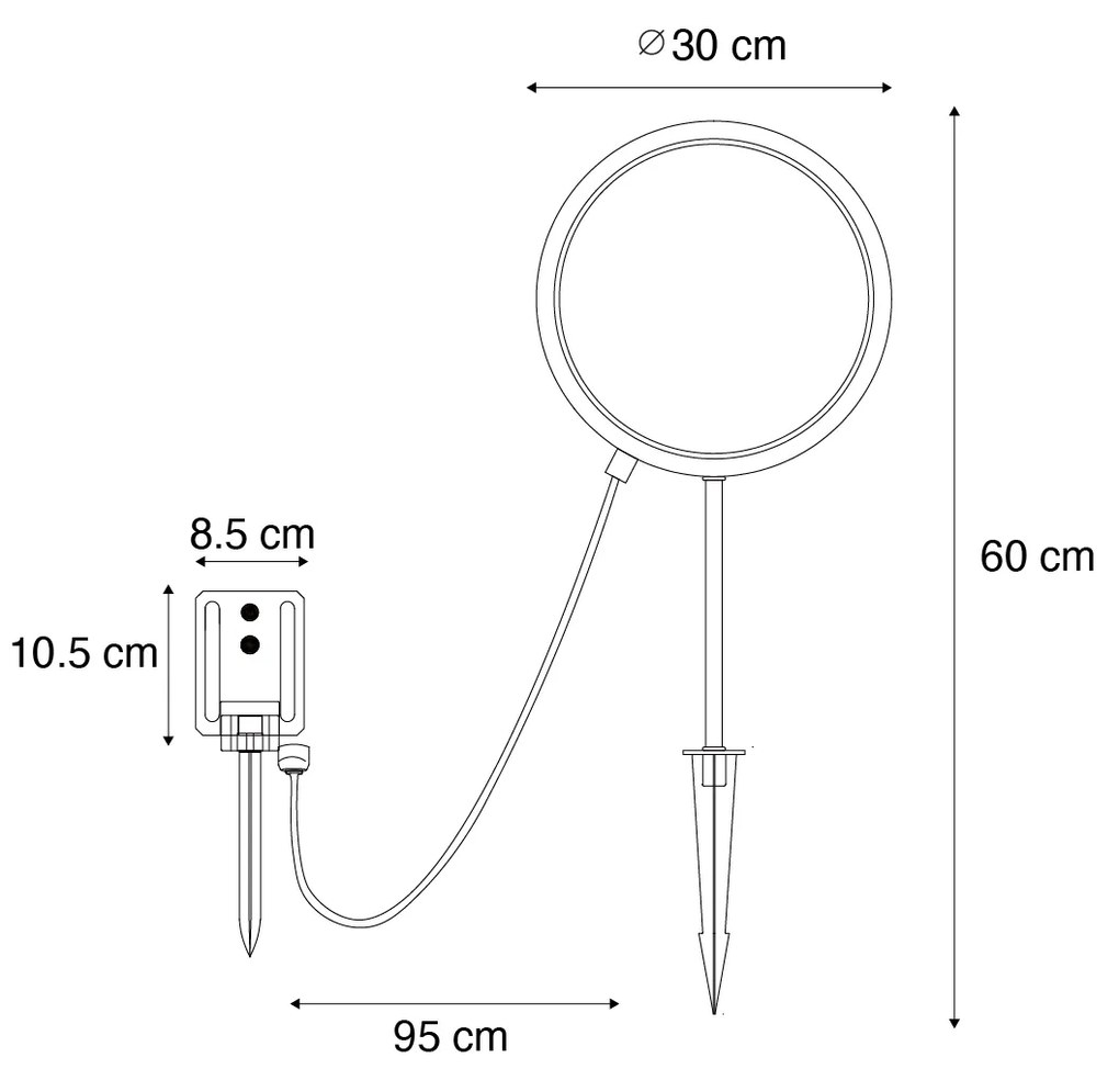 Buitenlamp Set van 2 prikspots zwart 60cm incl. LED oplaadbaar en solar IP65 - Adalind Design IP65 Buitenverlichting rond