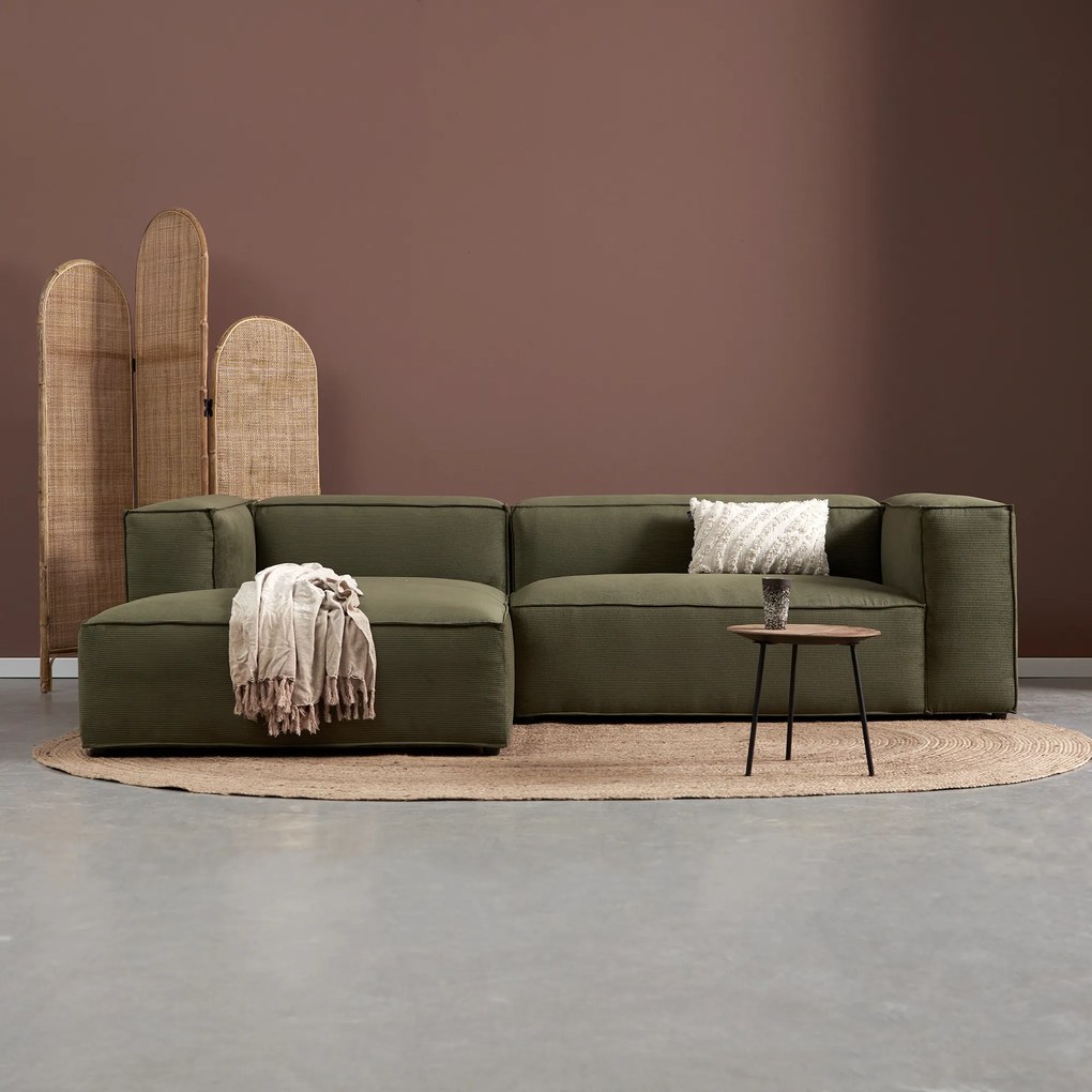 Groen Rib Bank Met Chaise Longue Links