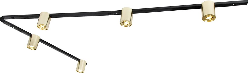 1-fase railsysteem met 5 spots goud en zwart - Rondoo Up