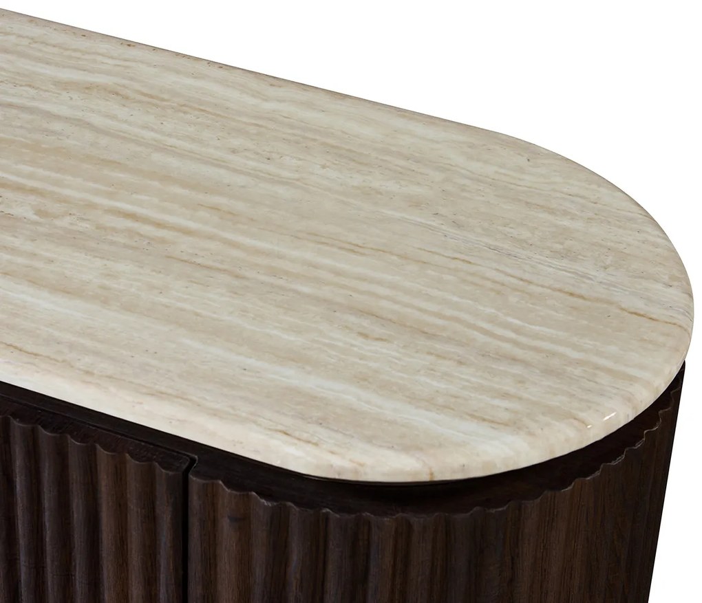 Walnoot Tv-meubel Met Travertin Blad - 200x40x55cm.