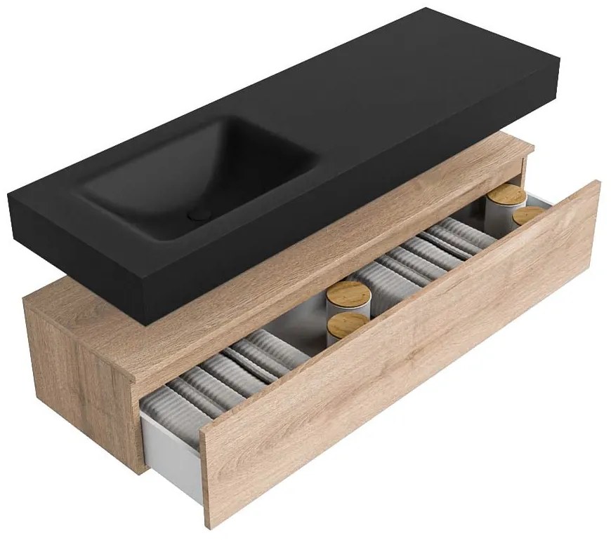Zaro Alan badmeubel 140cm washed oak 1 lade met vrijhangende wastafel cloud links 1 kraangat urban