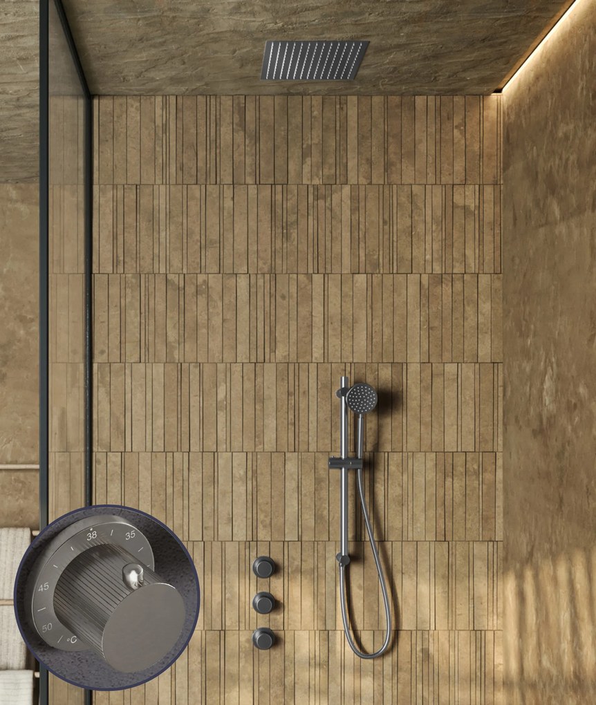 Saniclear Plus Stripes inbouw regendouche met inbouw douchekop 30x30cm en glijstang RVS