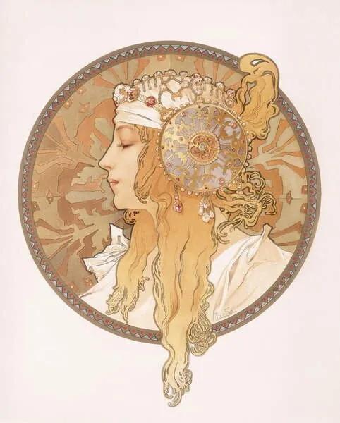 Mucha, Alphonse Marie - Kunstdruk Byzantine head of a blond maiden, (30 x 40 cm)