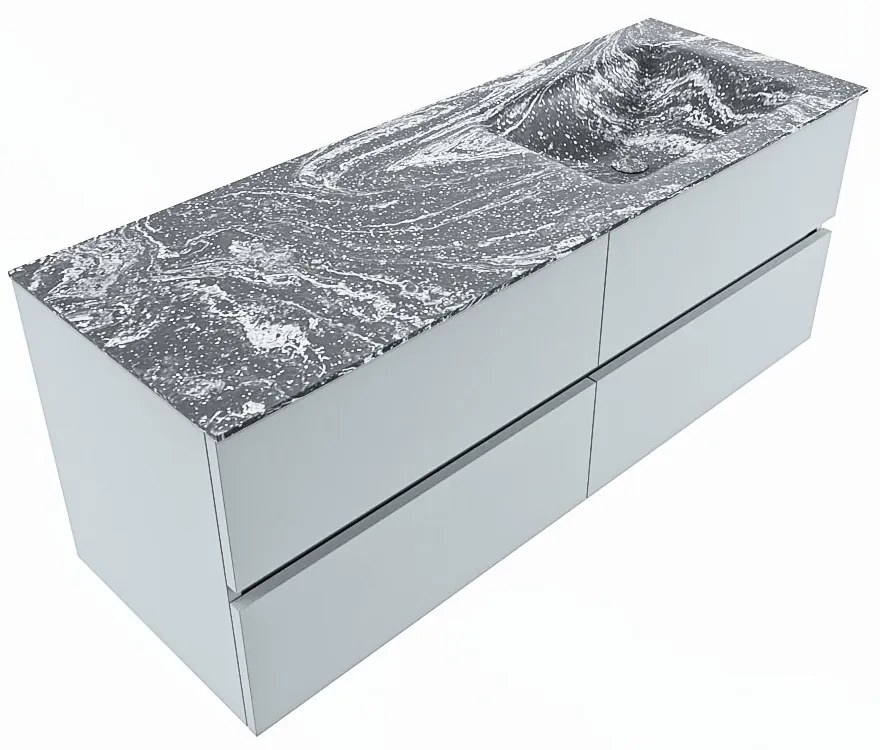 Mondiaz Vica DLux badmeubel 130cm clay 4 lades met wastafel lava rechts zonder kraangat